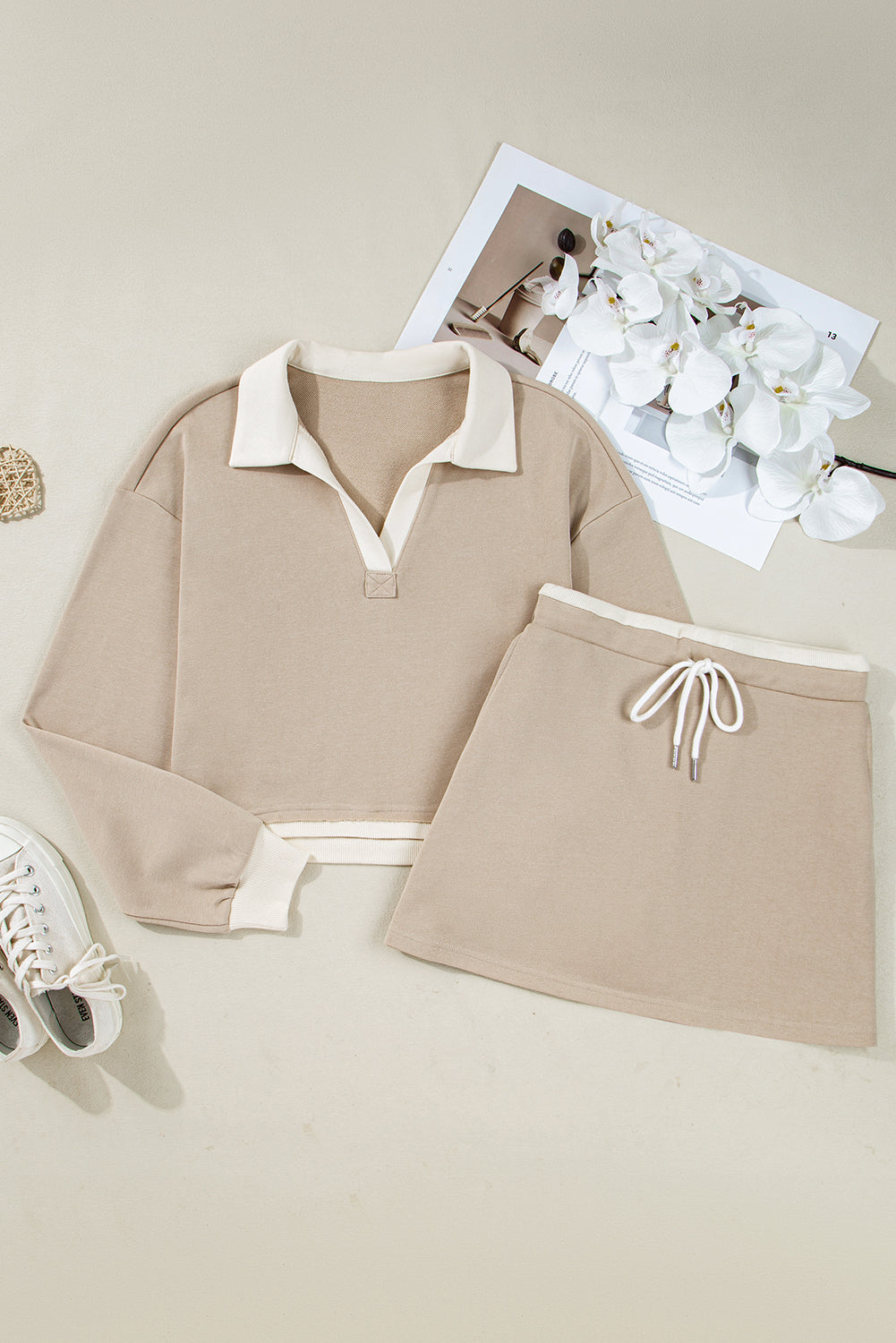 Beige Raw Edge Skirt Set RTS