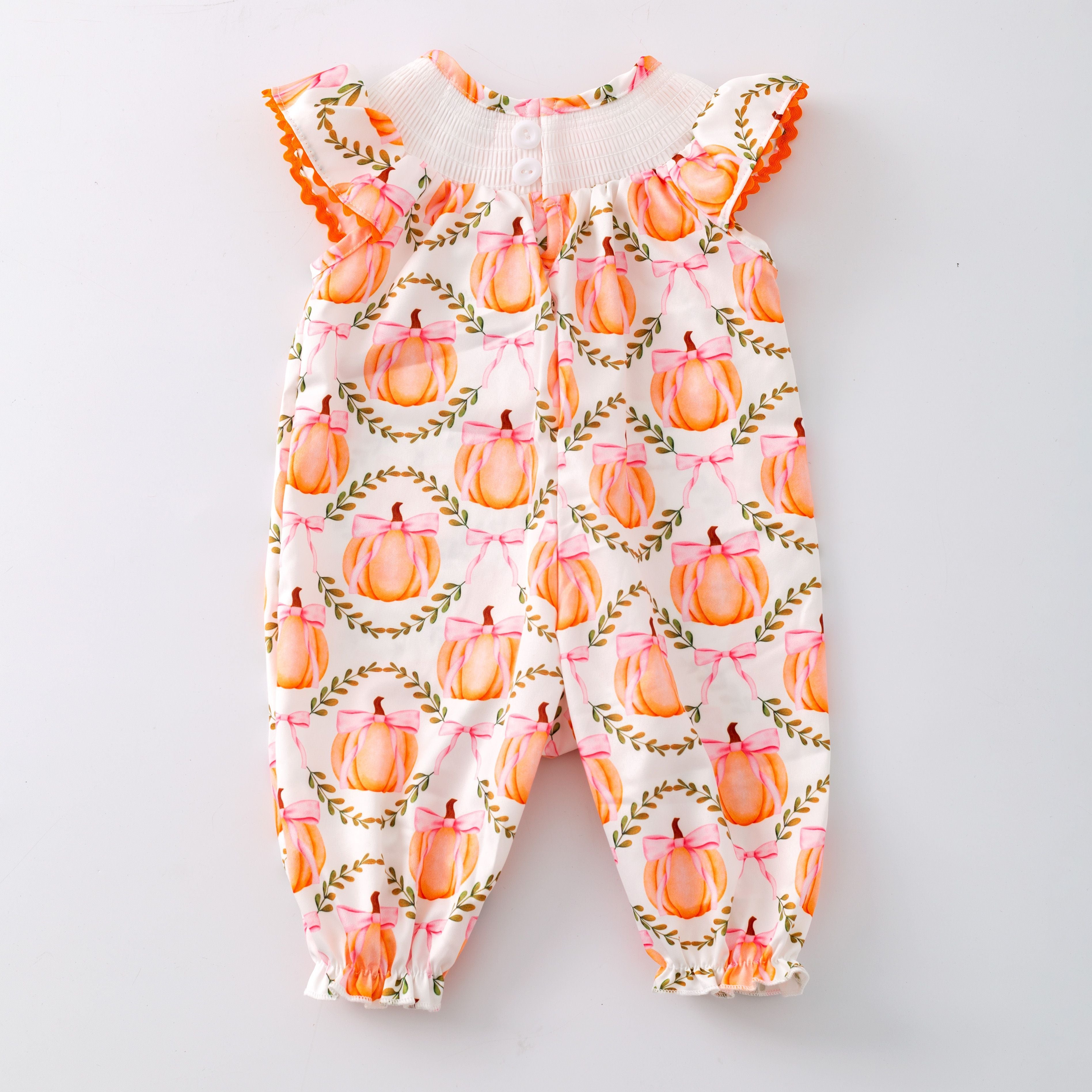 Pumpkin Lattice Smocked Baby Romper CC