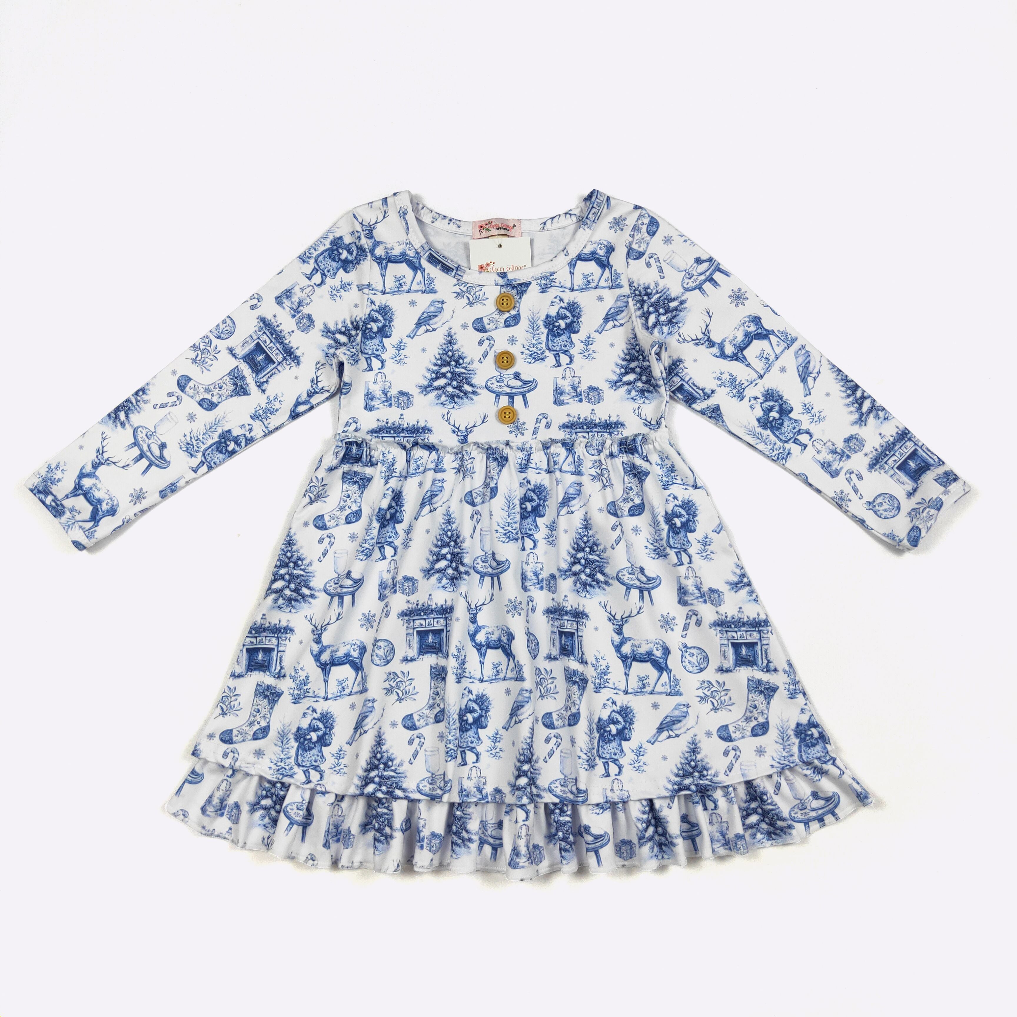 Blue Christmas Toile Girls Dress CC