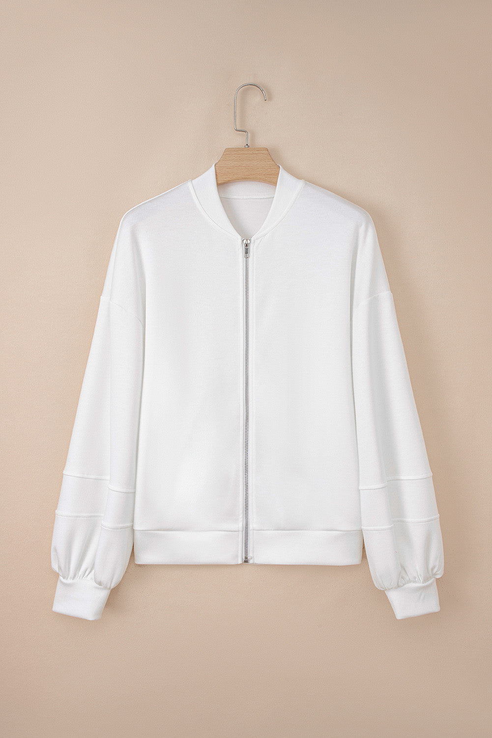 White Zip Up Knit Puff Jacket October.