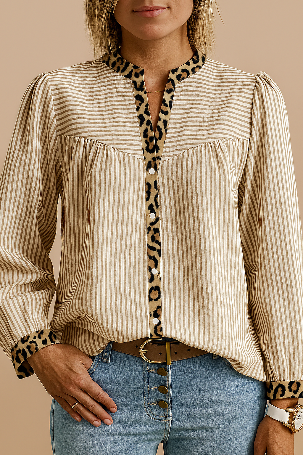 Brown Leopard Button Top FB