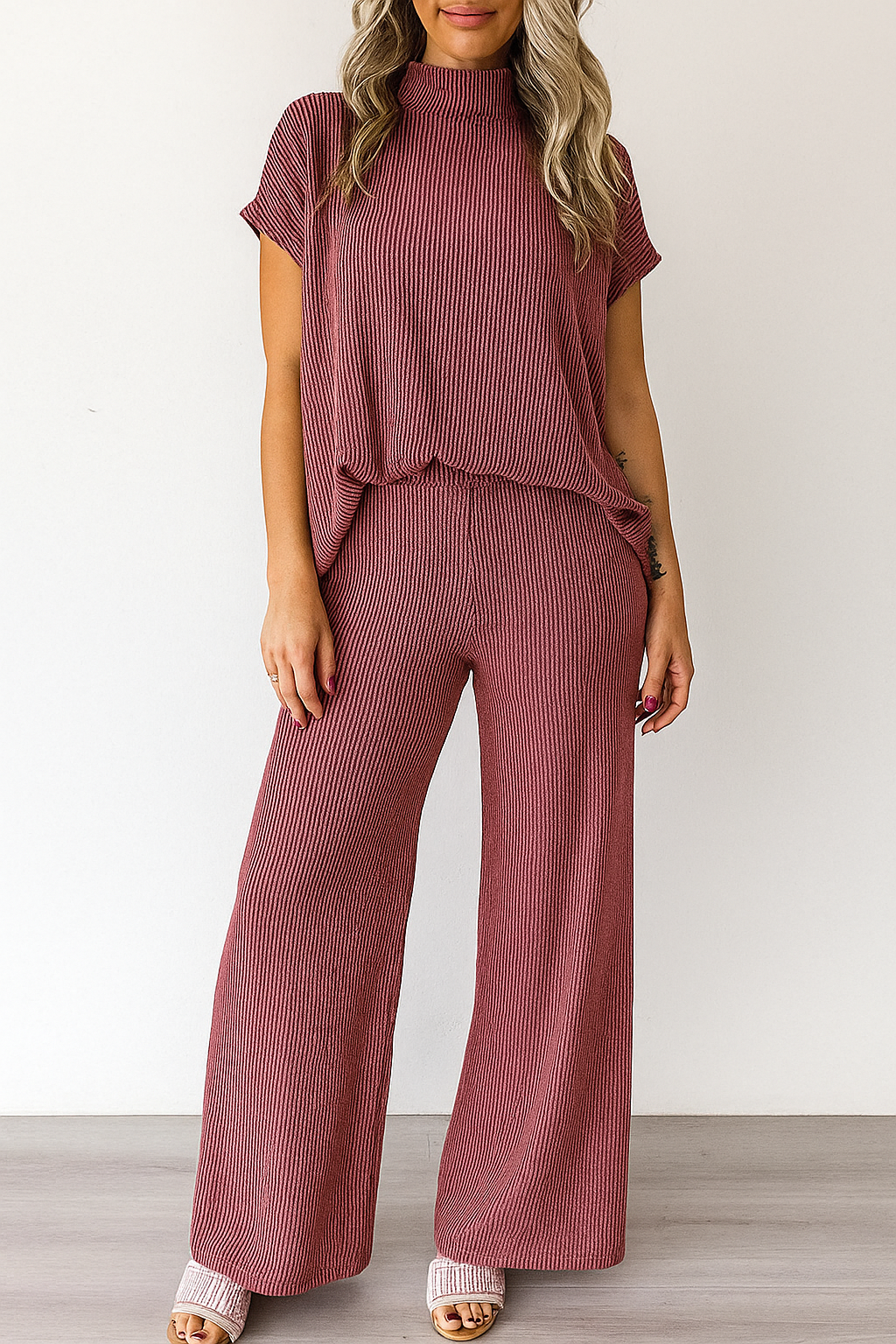 Burgundy Ribbed Set FB