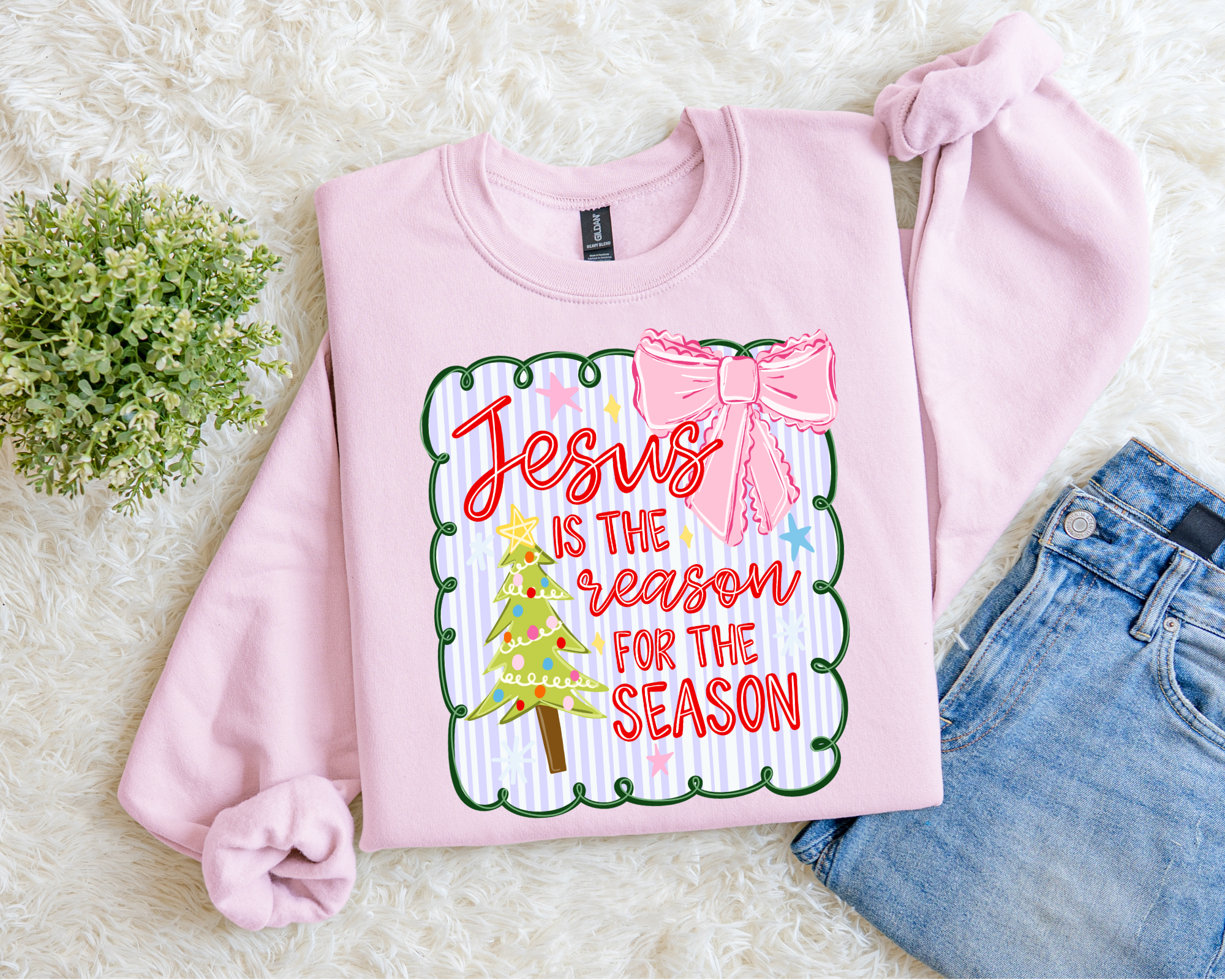 Coquette Framed Jesus Is The Reason Sweatshirt.