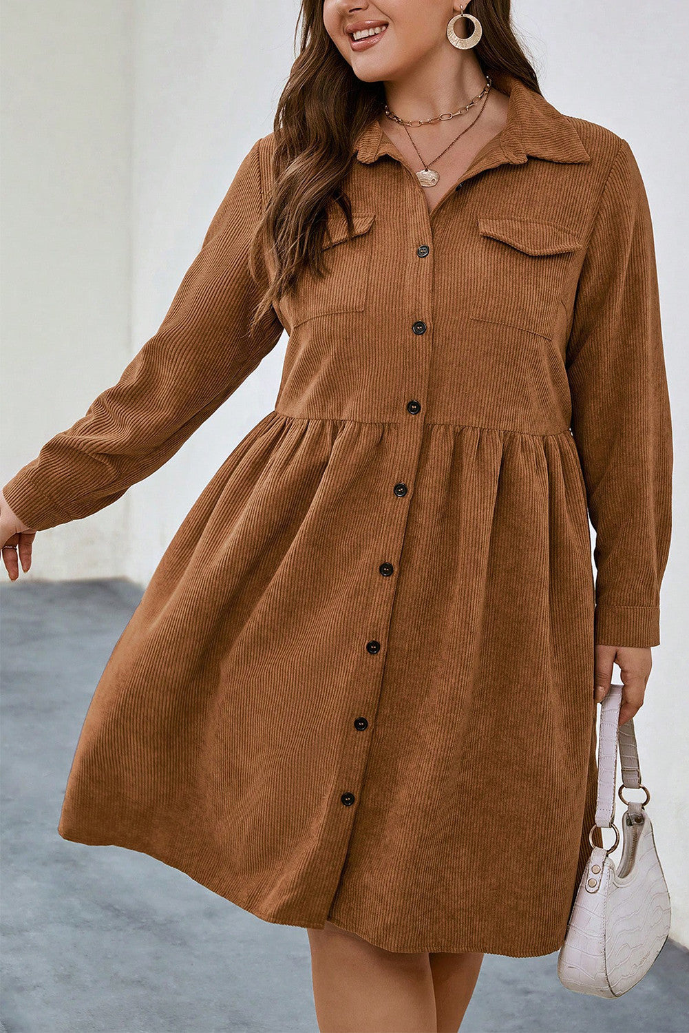 Camel Corduroy Plus Size Dress FB