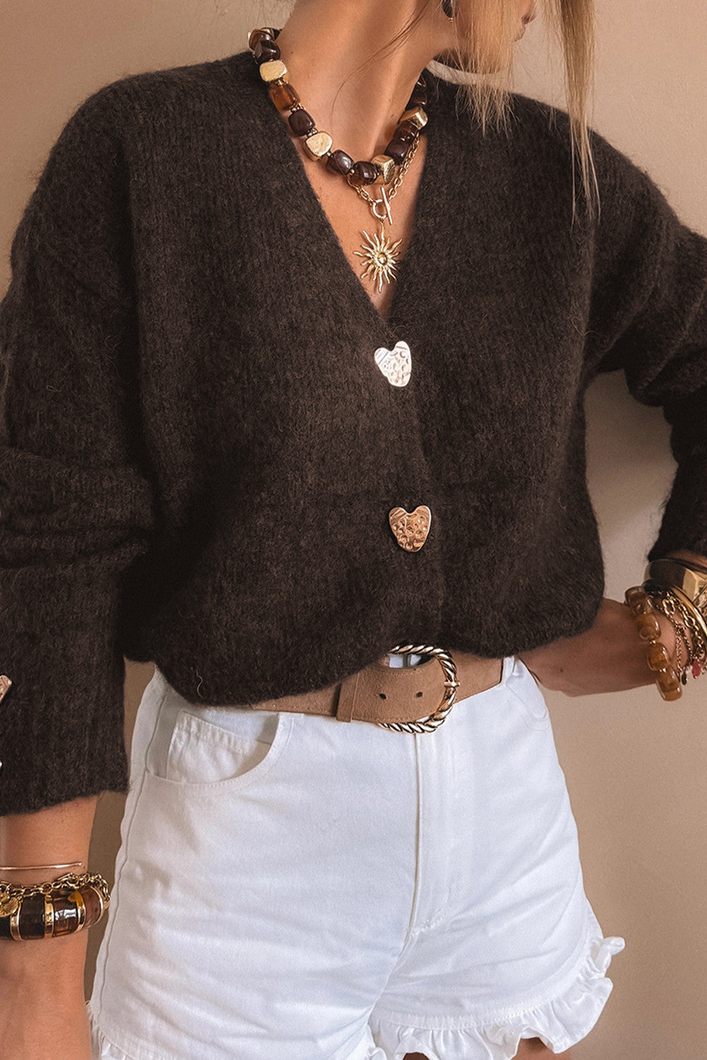 Chicory Heart Button Sweater FB