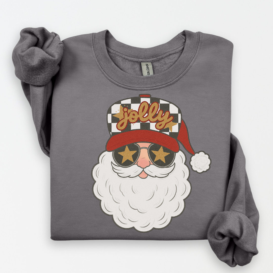 Santa--Checkered Trucker Hat Sweatshirt.