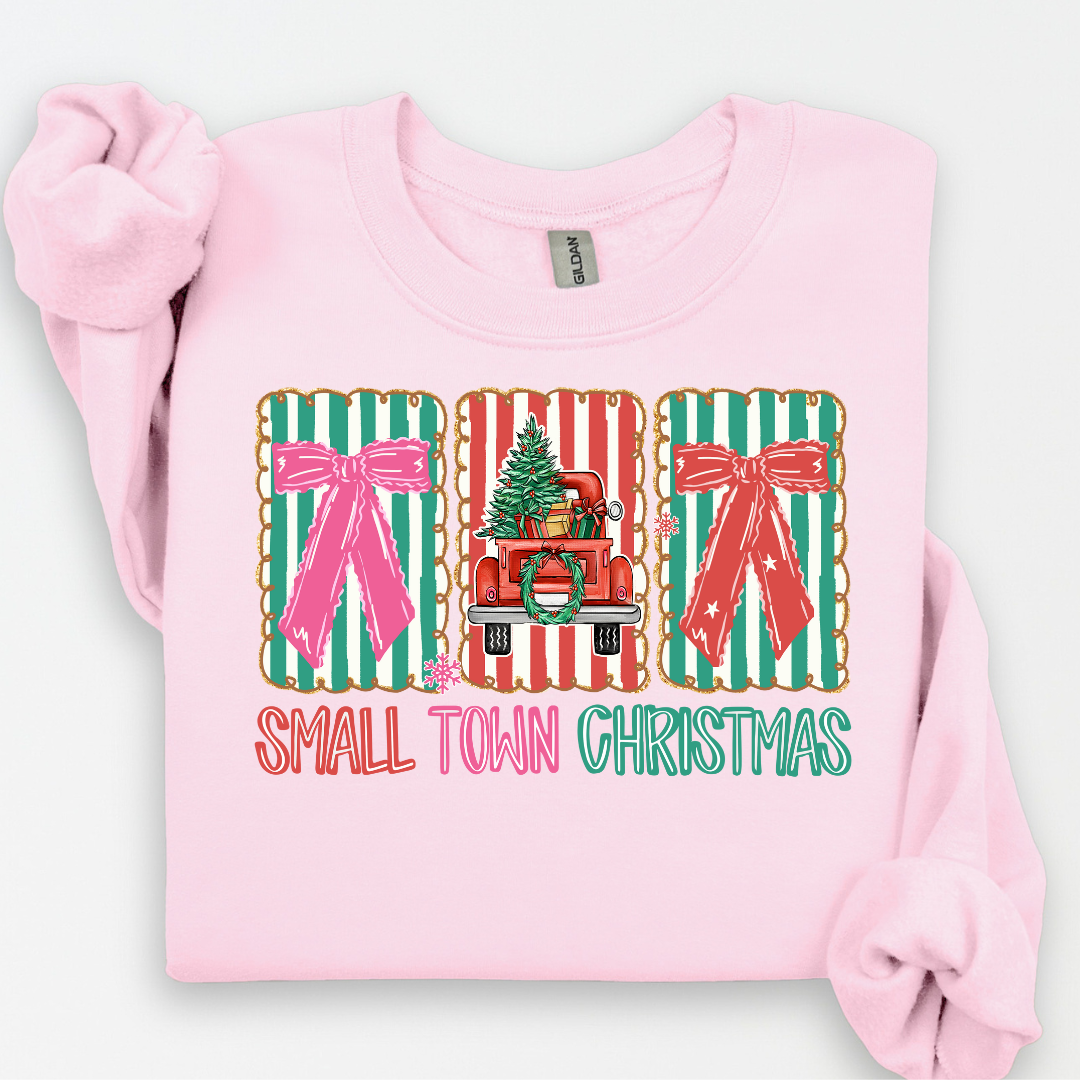 Small Town--Christmas Truck Bow Sweatshirt.