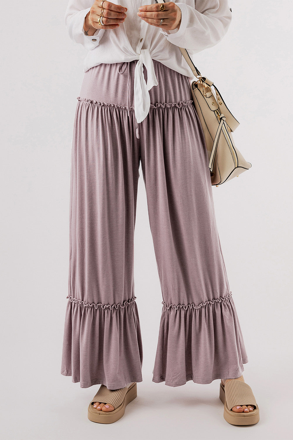 Khaki Frilled Drawstring Pants FB