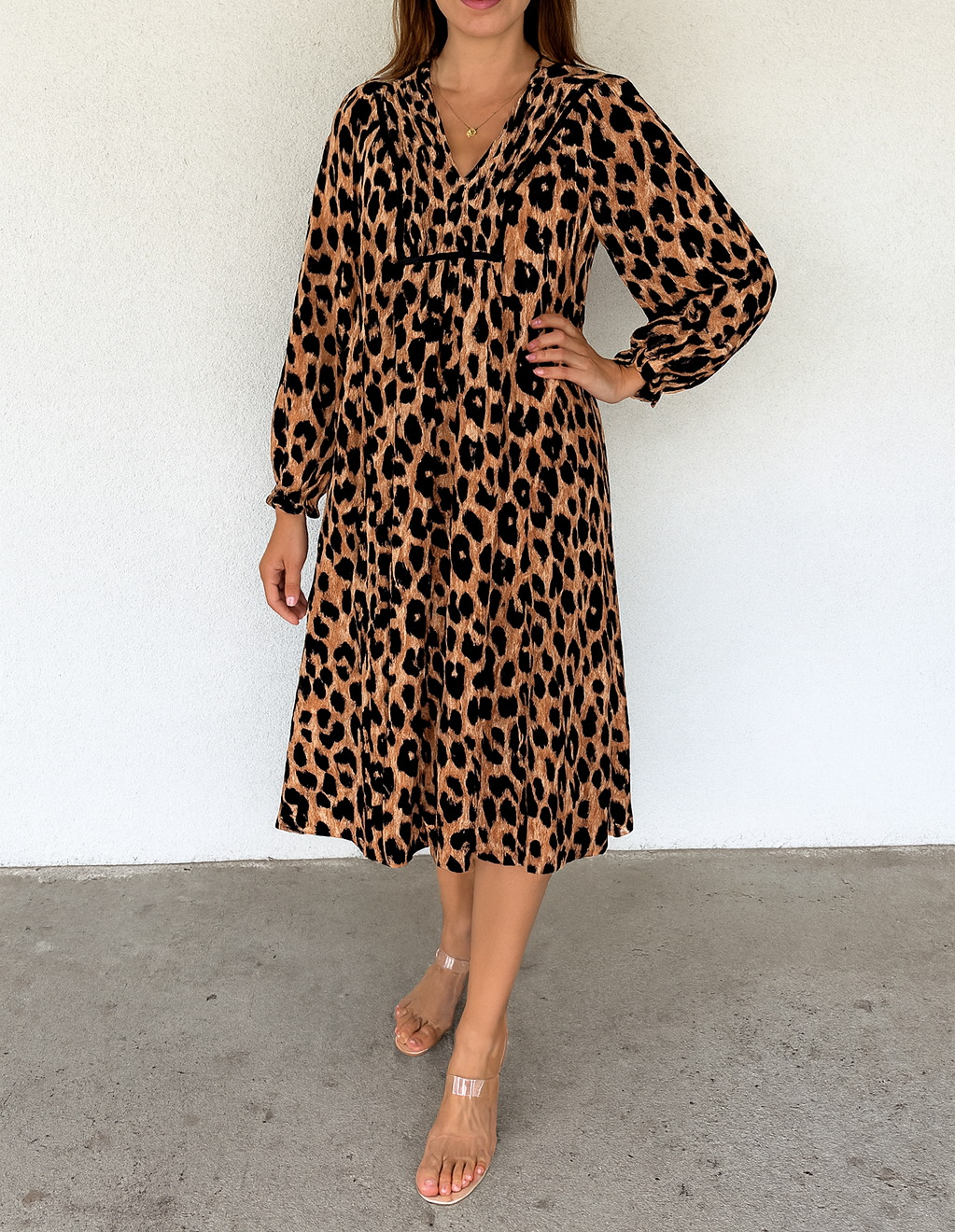 Leopard Smocked Midi Dress RTS