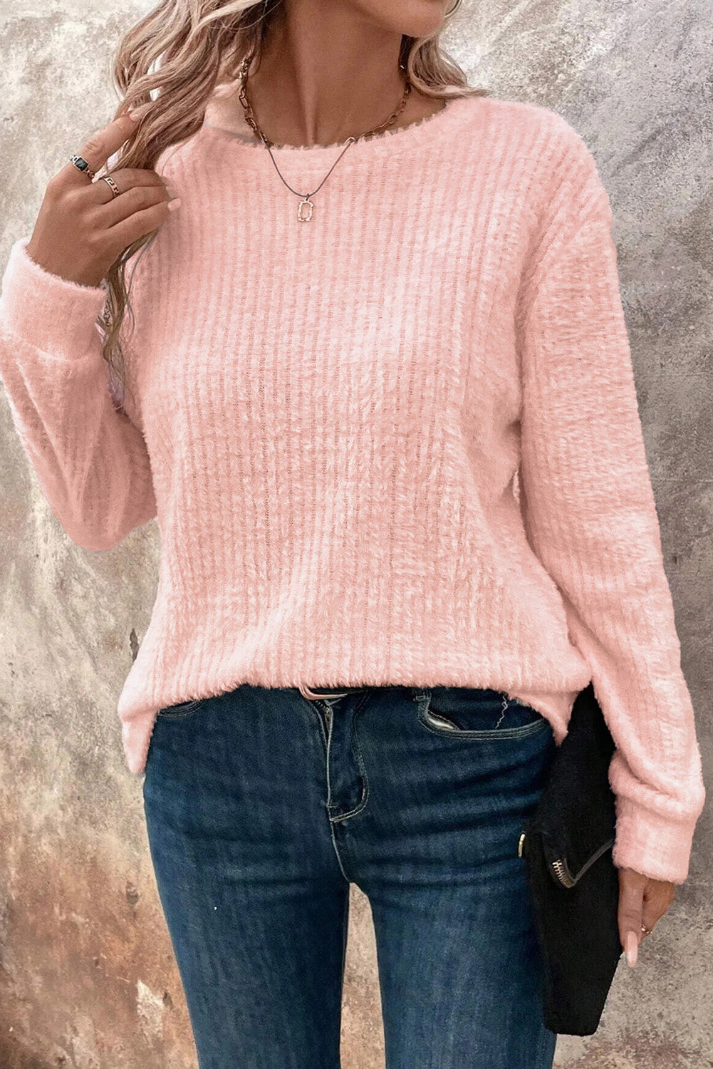 Light Pink Fuzzy Ribbed Top FB