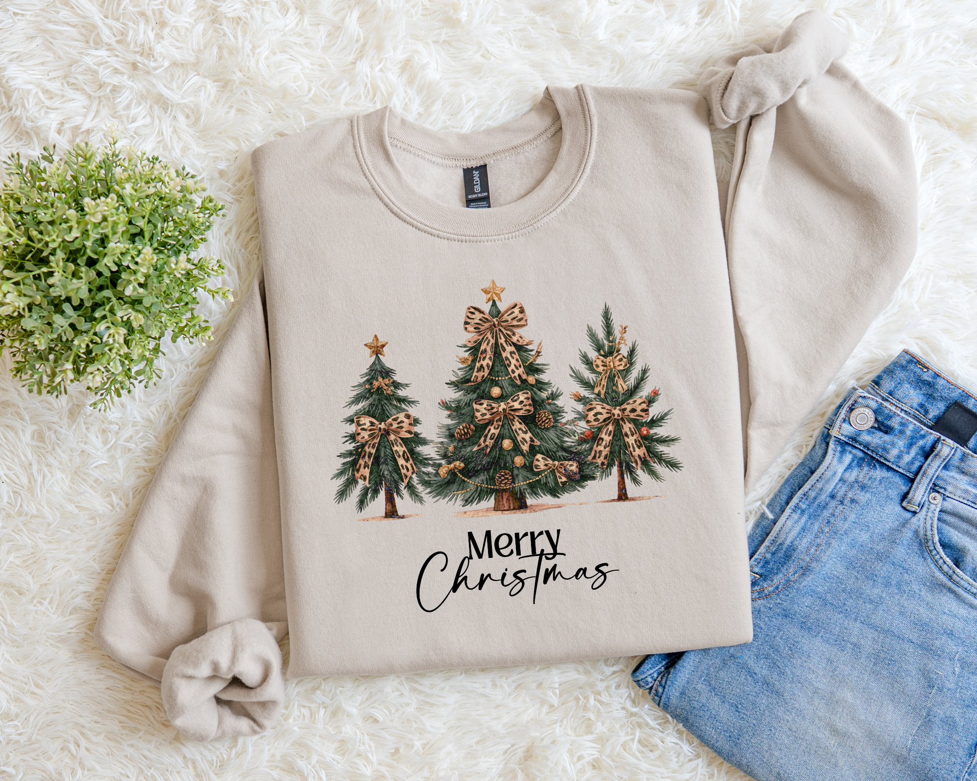 Merry Christmas- Leopard Decorated Trees Sweatshirt.