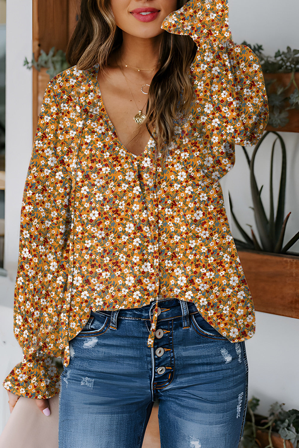 Orange Boho Floral Blouse FB