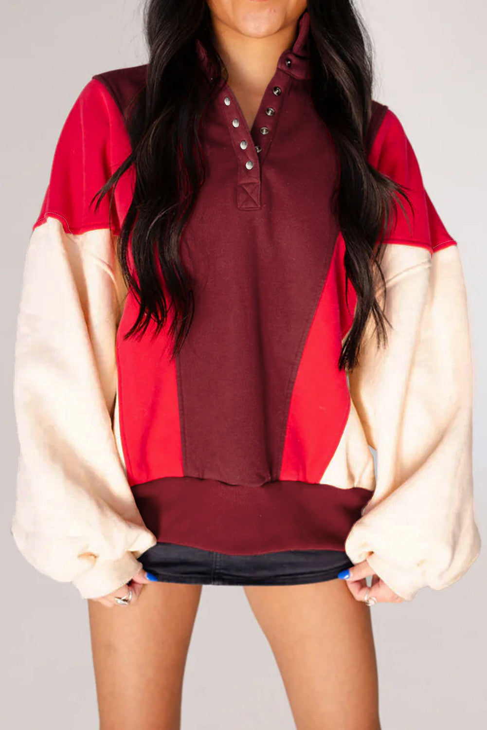 Red Colorblock Oversized Hoodie FB