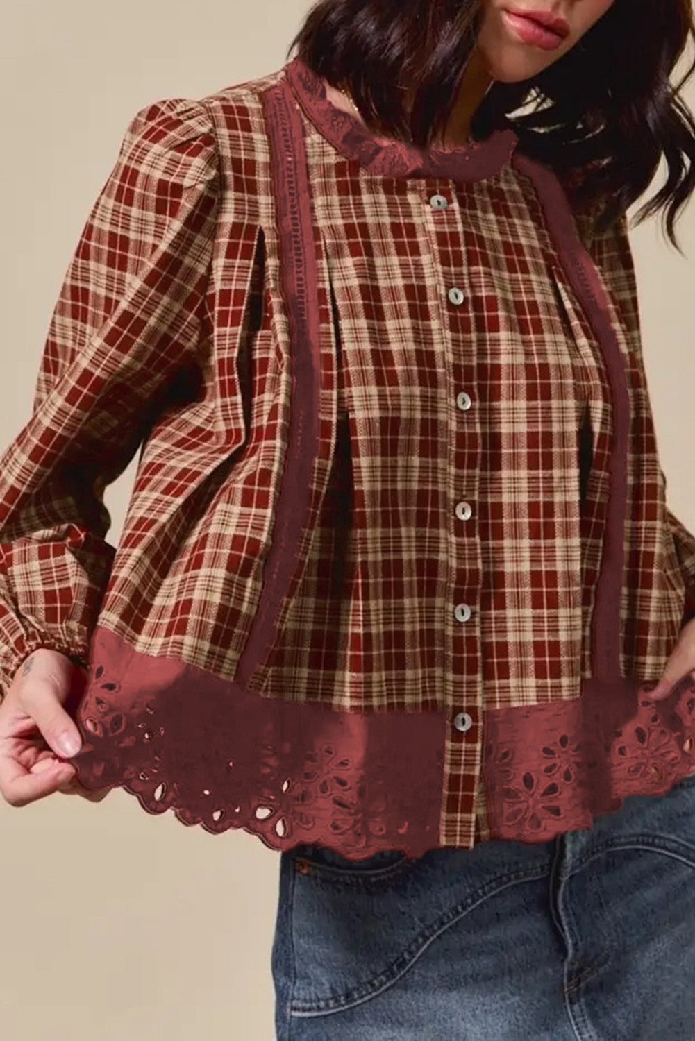 Red Eyelet Lace Button Top November.