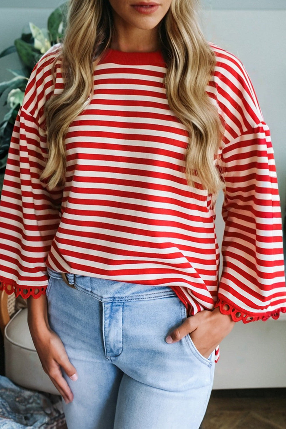 Lace Trim Stripe Top FB