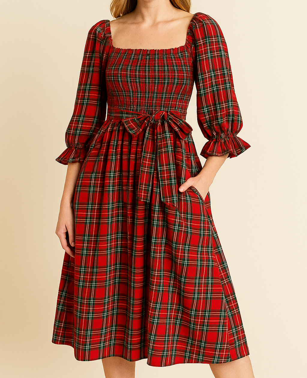 Plaid Knot Midi Dress FB