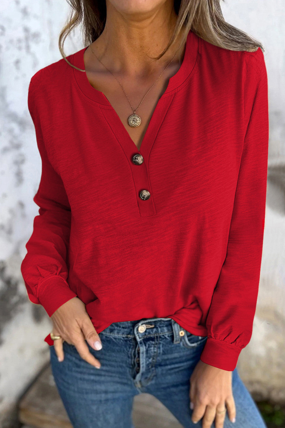 V Neck Button Top FB