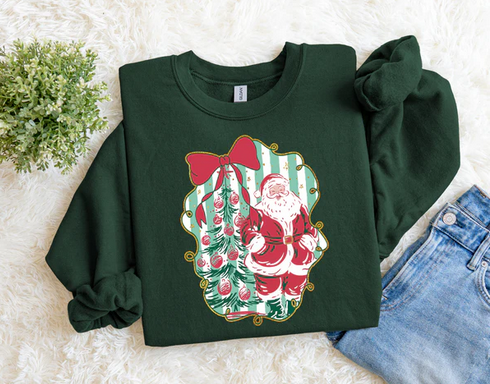 Striped Coquette Santa Sweatshirt.