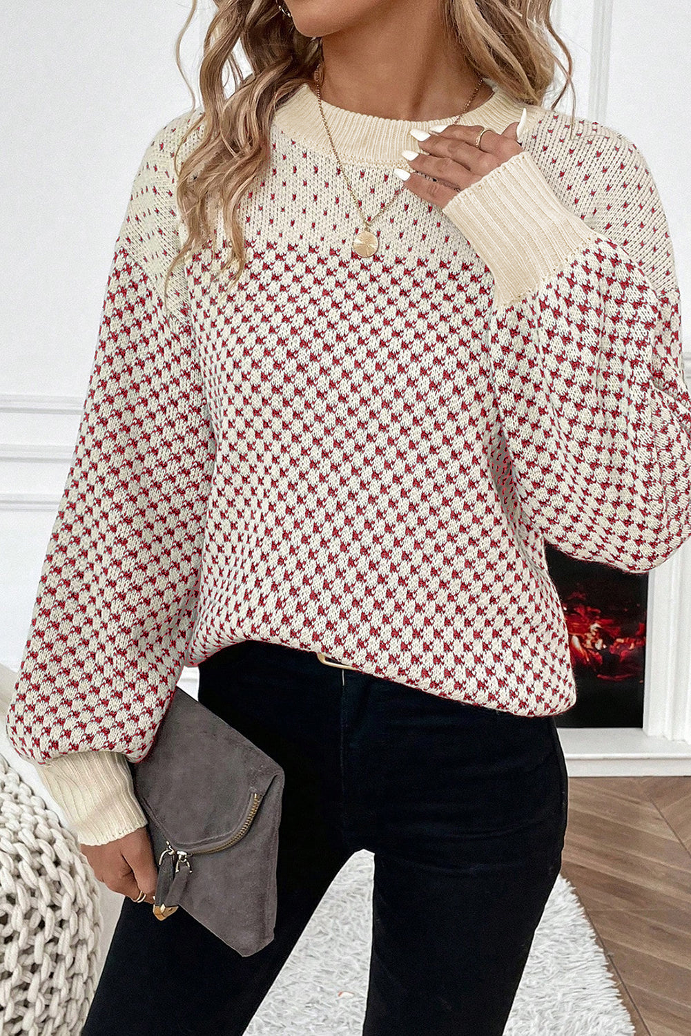 Contrast Pattern Lantern Sweater RTS