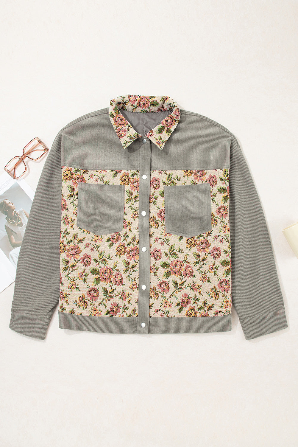 Corduroy Vintage Floral Plus Size Jacket FB